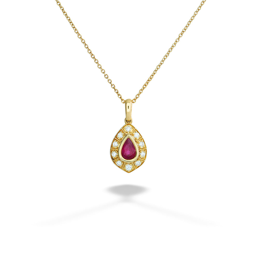 Ruby and Diamond Drop Pendant Necklace