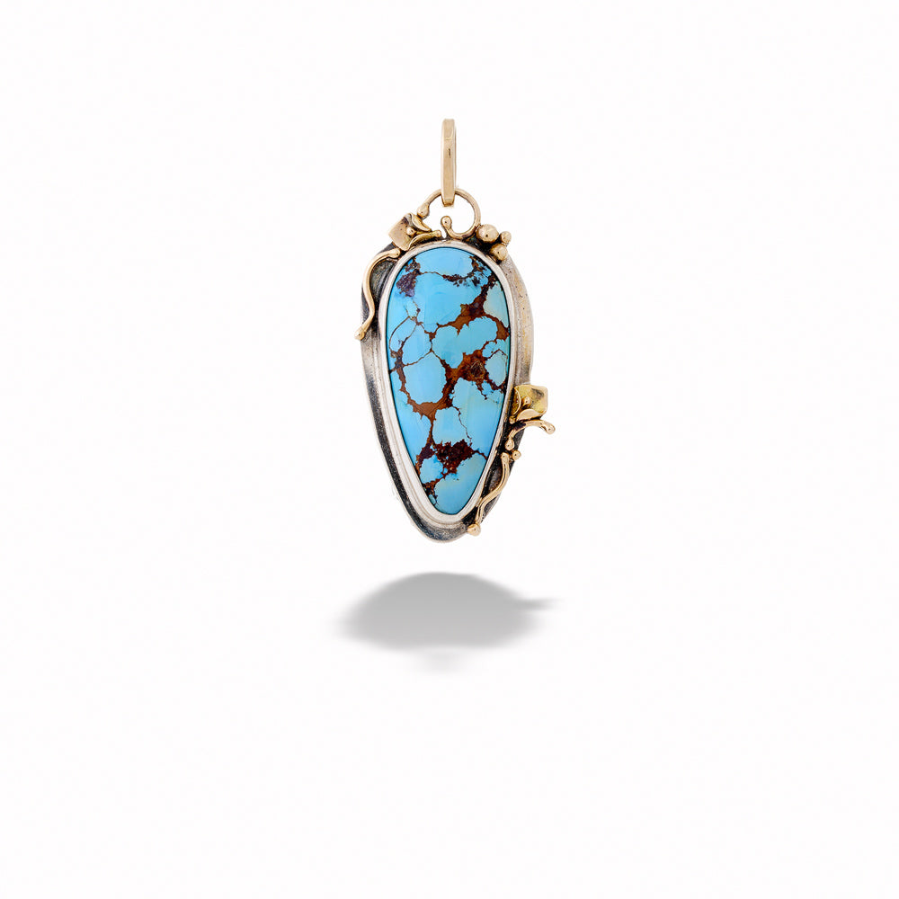 Turquoise Pendant with Gold Peace Lilies
