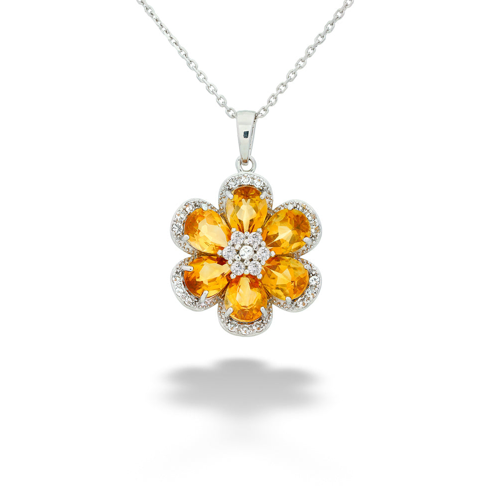 Citrine and White Topaz Flower Pendant Necklace by Samuel B.