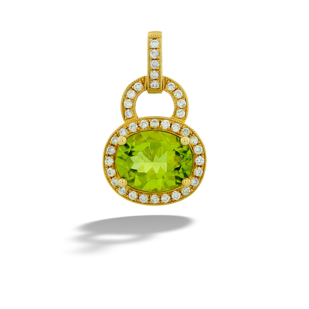 Oval Peridot and Diamond Halo Pendant