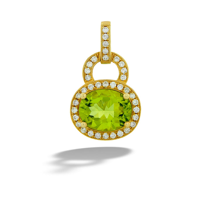Oval Peridot and Diamond Halo Pendant