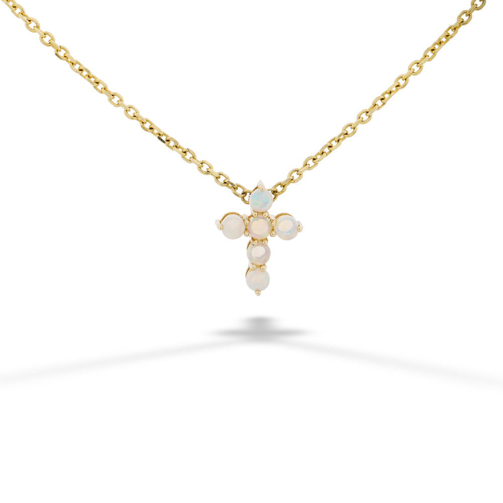 14K Yellow Gold Australian Opal Cross Pendant Necklace