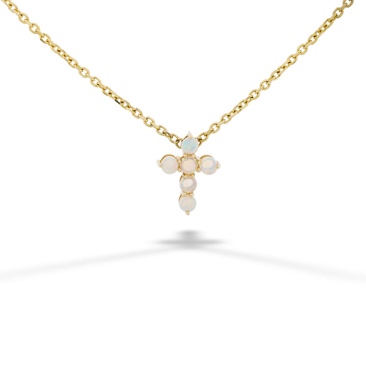 14K Yellow Gold Australian Opal Cross Pendant Necklace