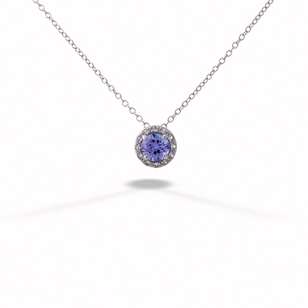  Tanzanite Halo Pendant Necklace by Samuel B. 