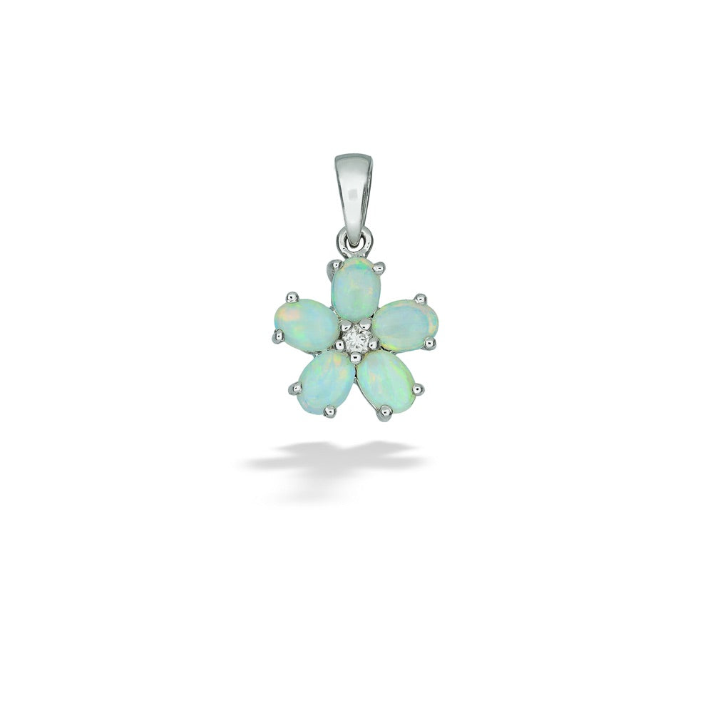 Opal Flower and Diamond Center Pendant 