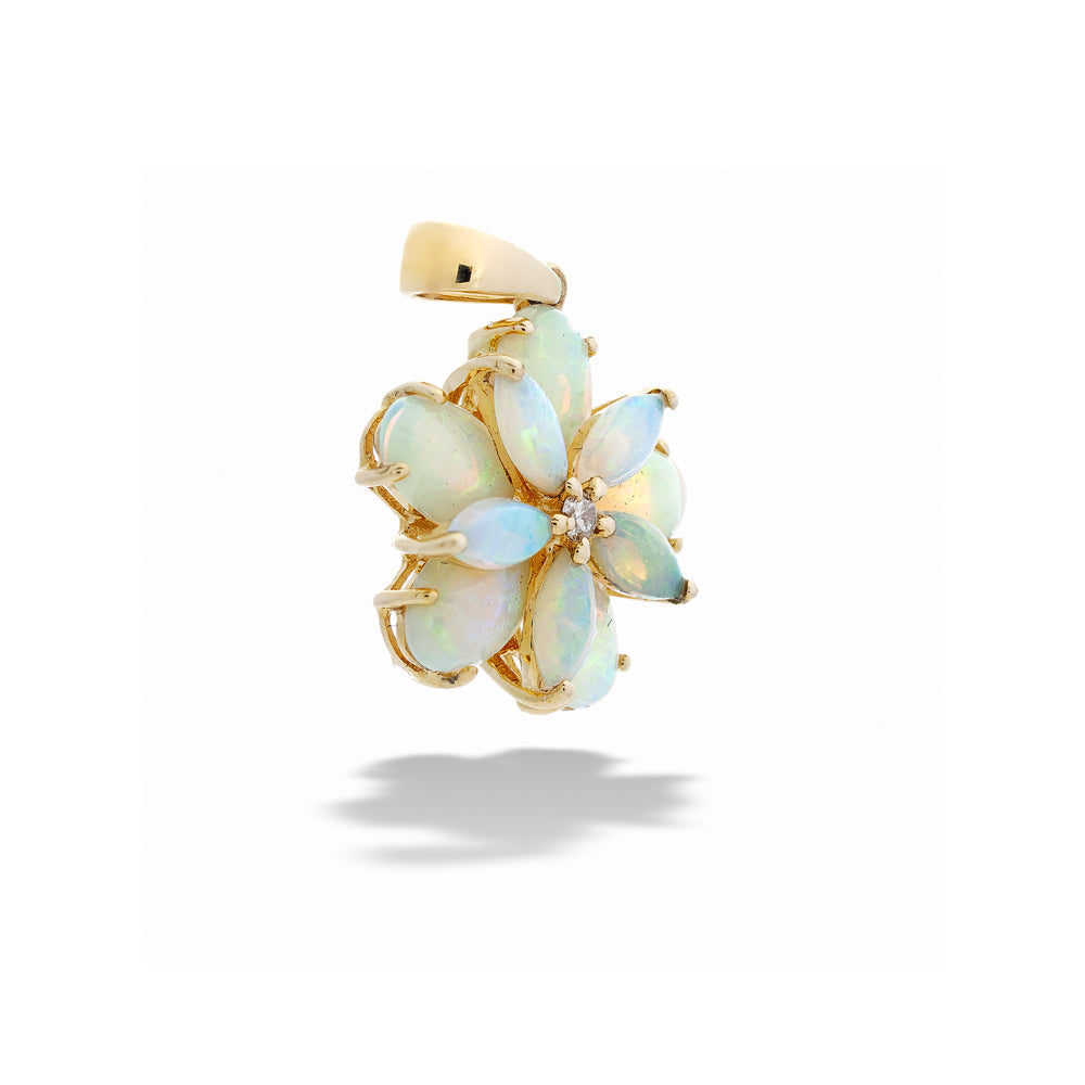 Gold pendant with opal stones on a white background  Floral Opal Pendant 