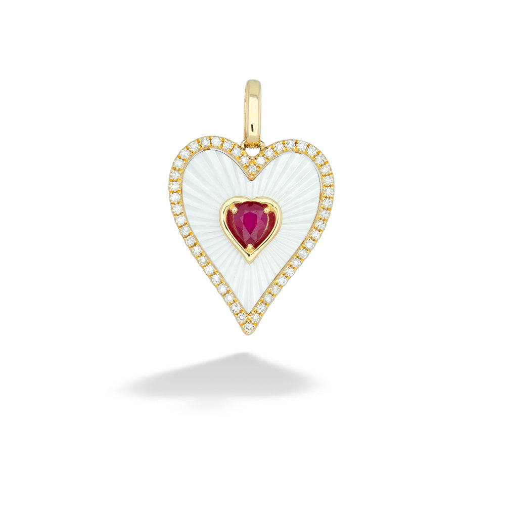 Ruby and Mother of Pearl Heart Pendant