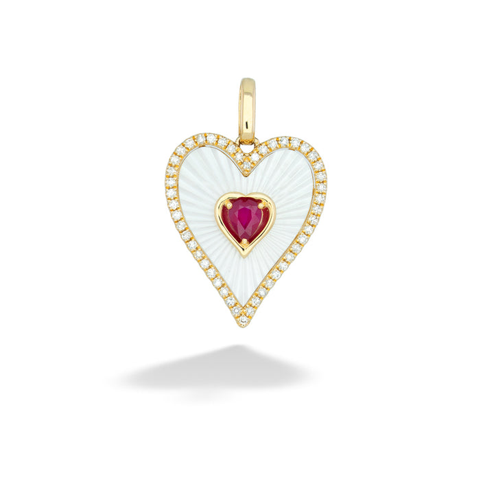 Ruby and Mother of Pearl Heart Pendant