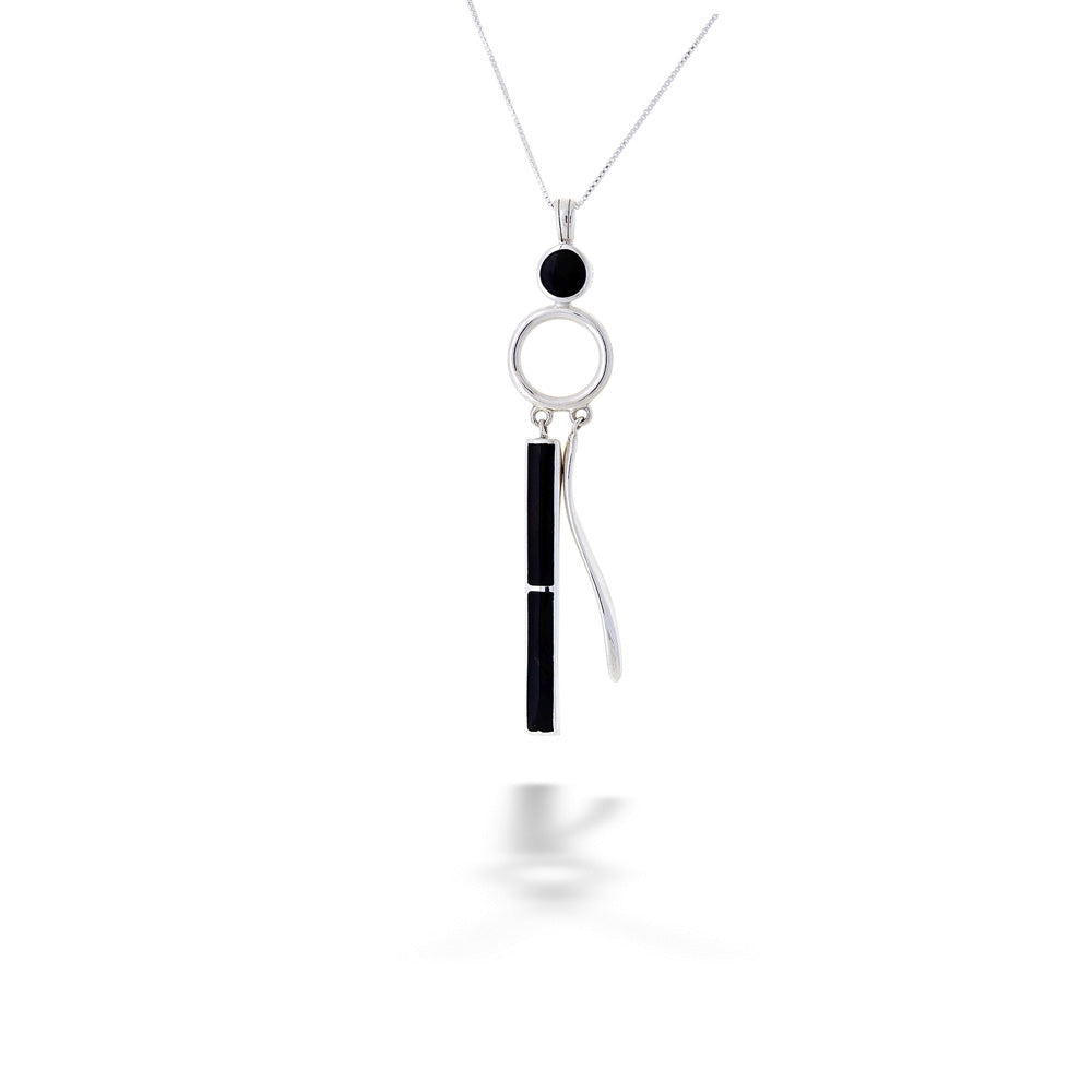 Necklace with a black and silver pendant on a white background Black and White Shell Pendant Necklace by Acleoni