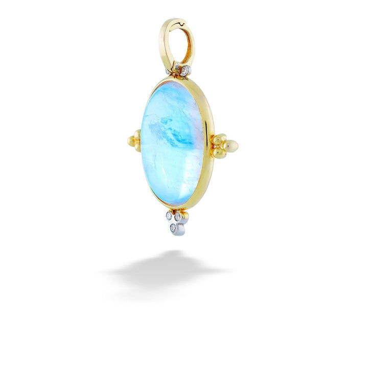 Gold pendant with a blue stone on a white background Oval Moonstone Pendant by Mazza