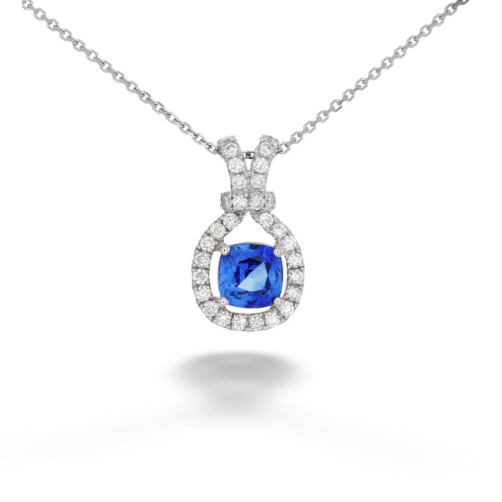 Diamond and Blue Sapphire Pendant Necklace