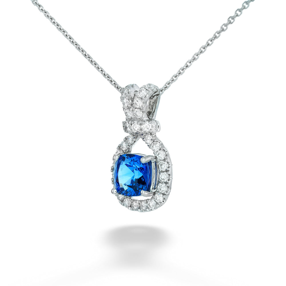 Diamond and Blue Sapphire Pendant Necklace