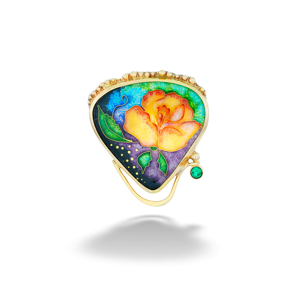 Yellow Rose Enamel Pendant by Katrin Wolf