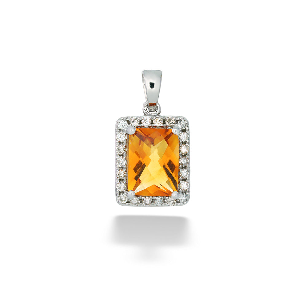 Rectangular Citrine Pendant with Diamond Halo