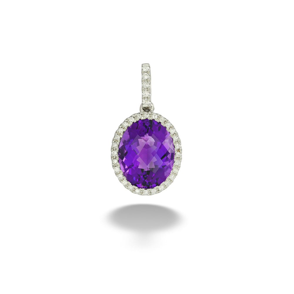 Oval Amethyst with Diamond Halo Pendant