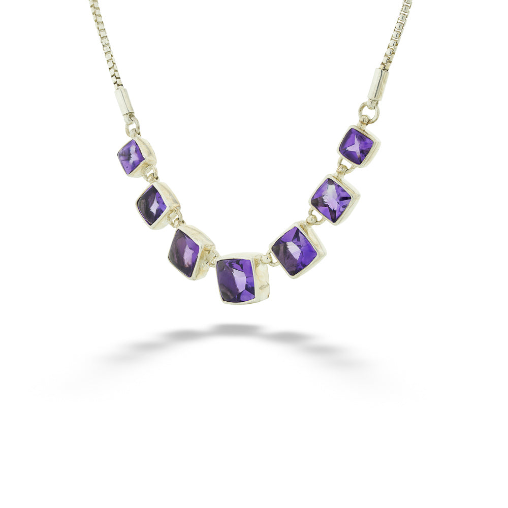Sterling Silver Graduated Square Amethyst Statement Necklace by Acleoni