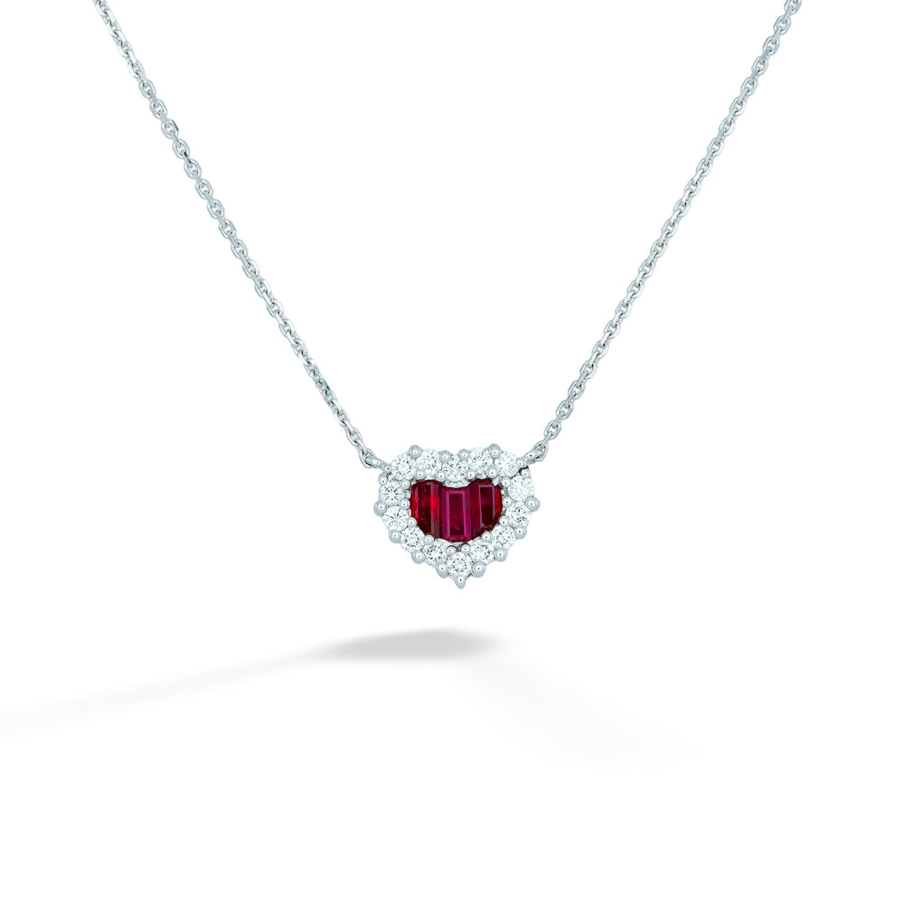 Ruby Heart and Diamond Halo Necklace by Gabriel &amp; Co.