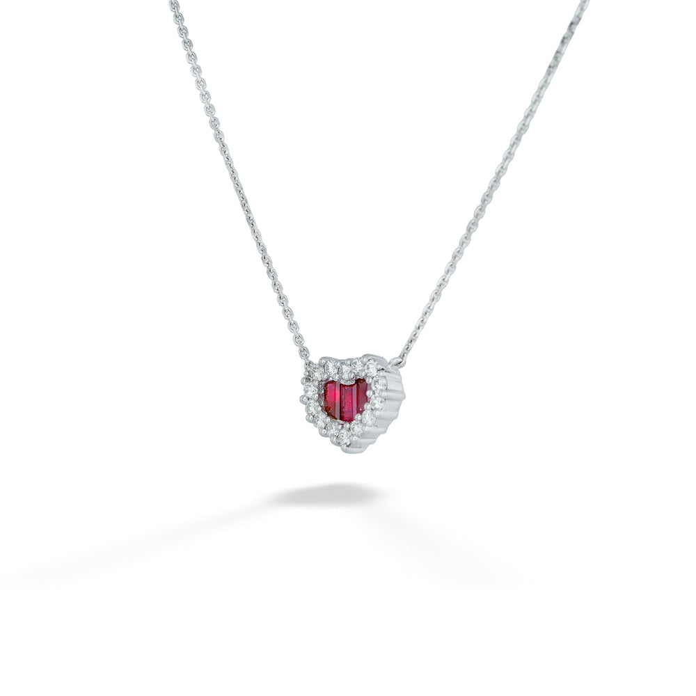 Ruby Heart and Diamond Halo Necklace by Gabriel &amp; Co.