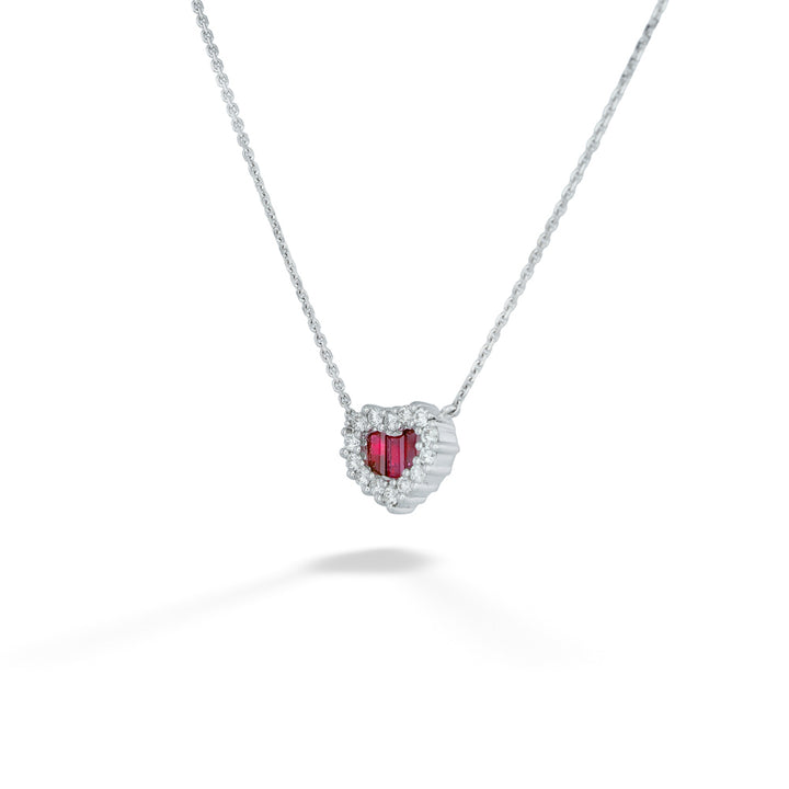 Ruby Heart and Diamond Halo Necklace by Gabriel &amp;amp; Co.