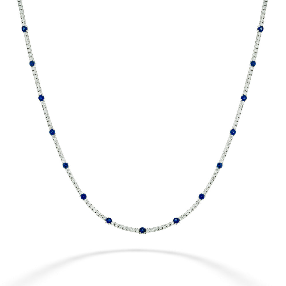 Sapphire and Diamond Tennis Necklace - 22"