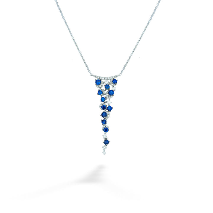 Blue Sapphire and Diamond Waterfall Necklace by Shy Creation