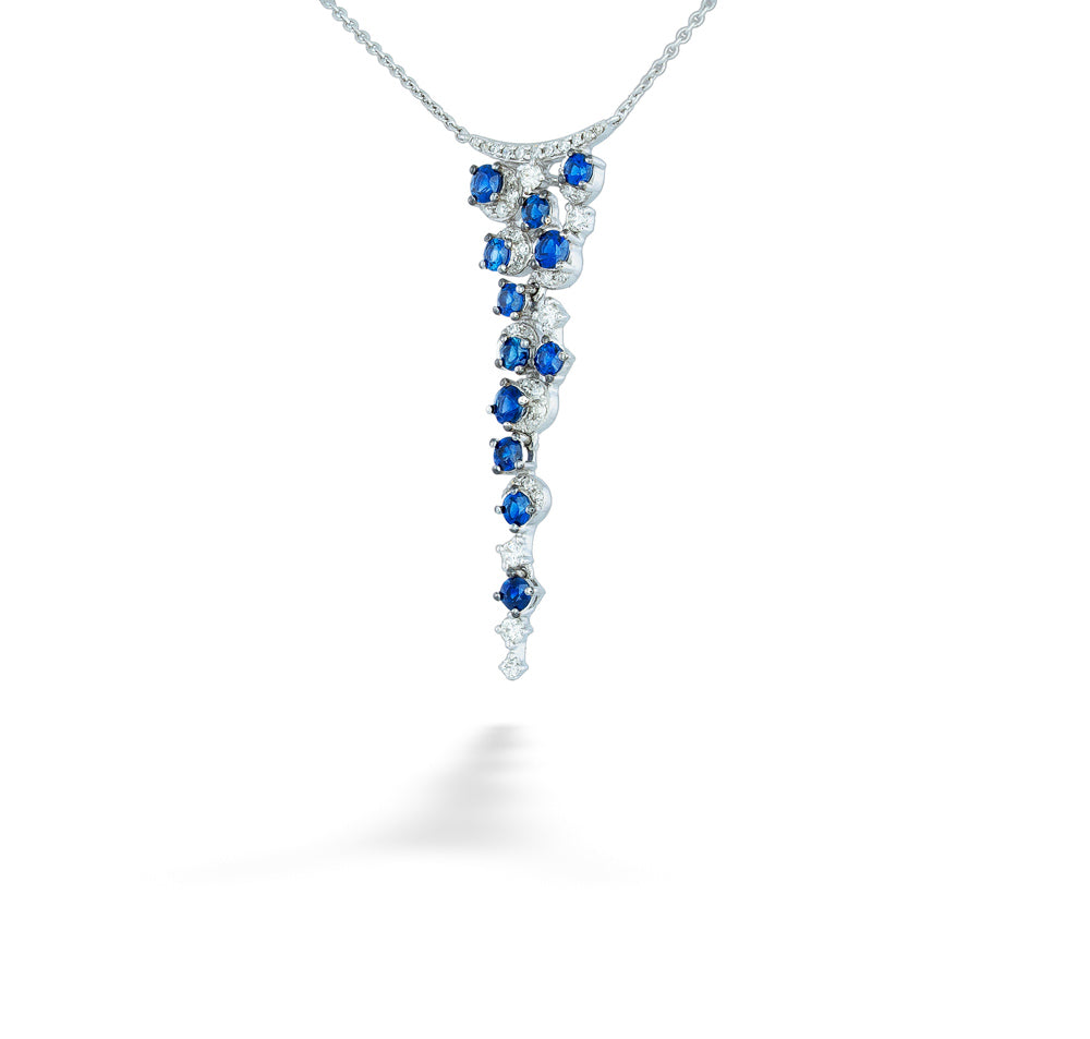Blue Sapphire and Diamond Waterfall Necklace by Shy Creation