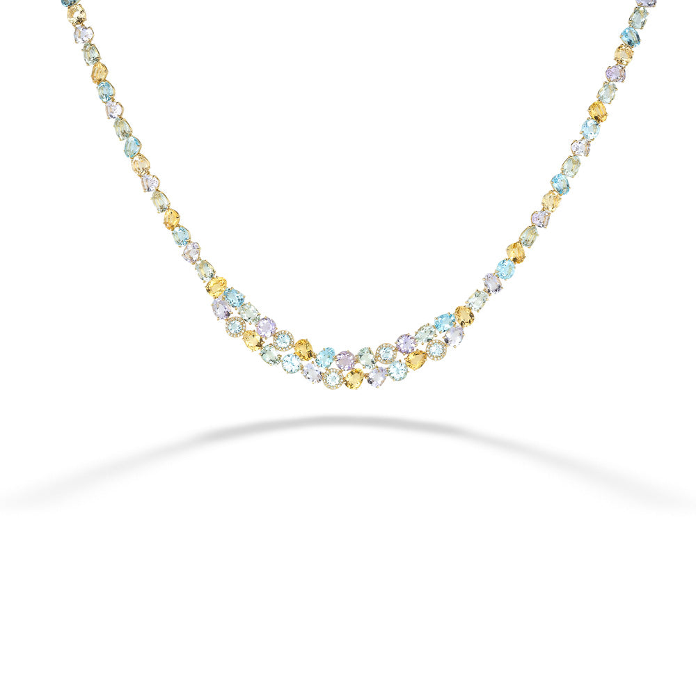 Rose de France Amethyst, Blue Topaz, Yellow Light Citrine, and Praziolite Necklace by Vianna Brasil