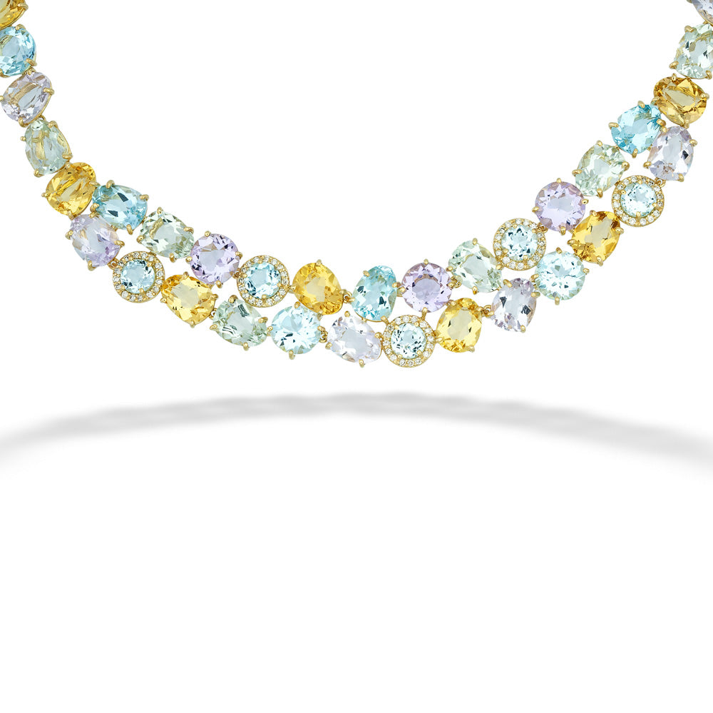 Rose de France Amethyst, Blue Topaz, Yellow Light Citrine, and Praziolite Necklace by Vianna Brasil