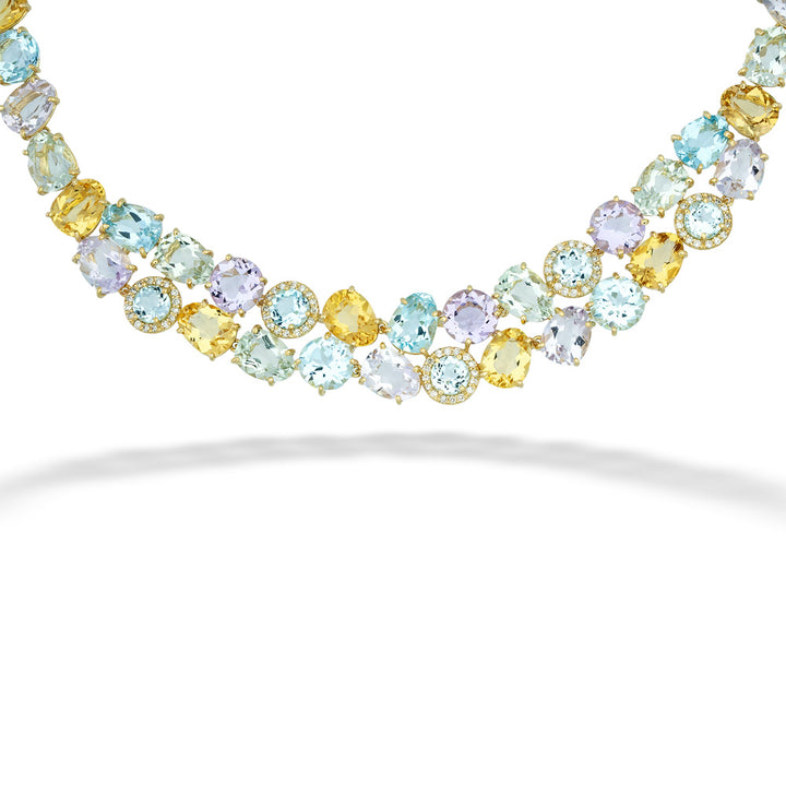 Rose de France Amethyst, Blue Topaz, Yellow Light Citrine, and Praziolite Necklace by Vianna Brasil