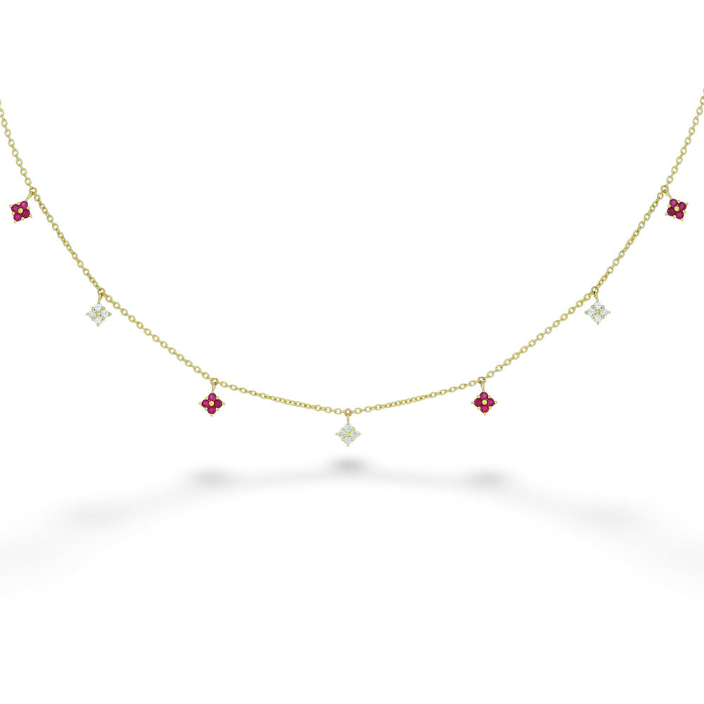 Ruby and Diamond Clover Necklace