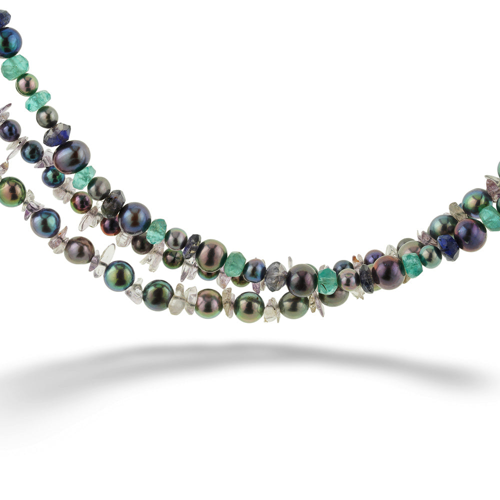 Pearl, Purple Quartz &amp;amp; Blue Topaz Multi-Strand Necklace by Katrin Wolf