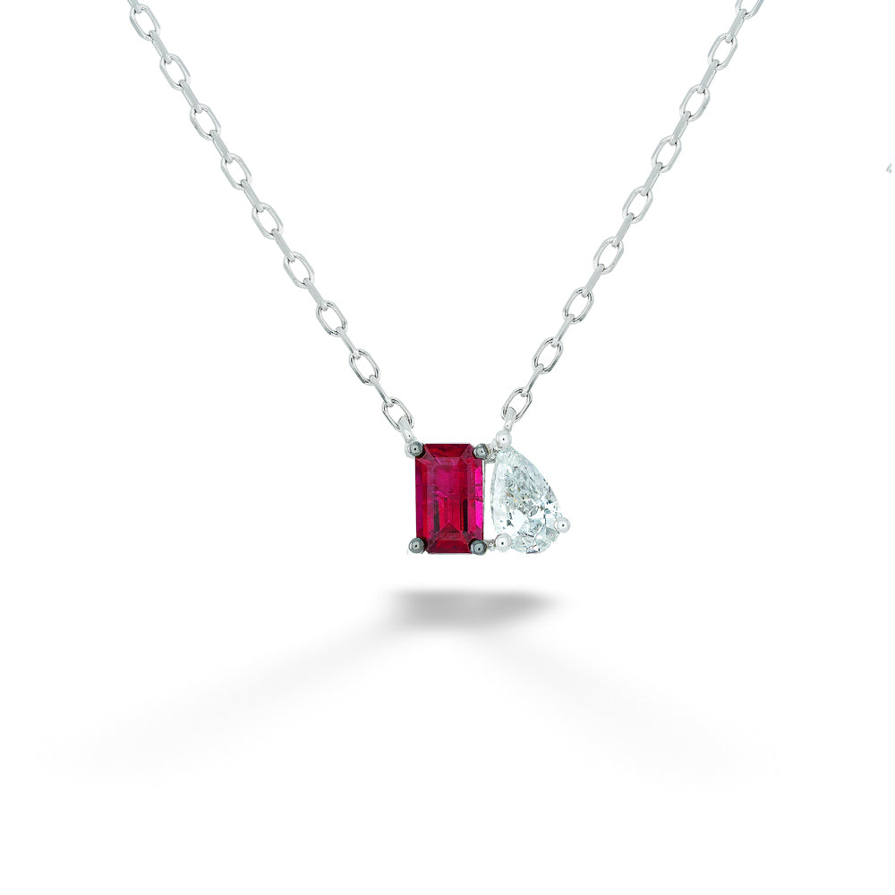 Ruby and Diamond Toi et Moi Necklace