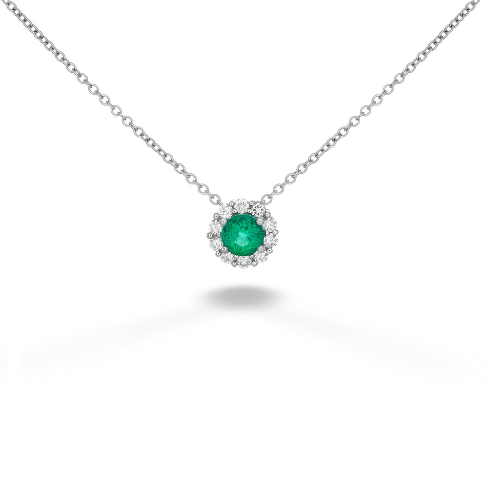 Diamond Halo Emerald Necklace