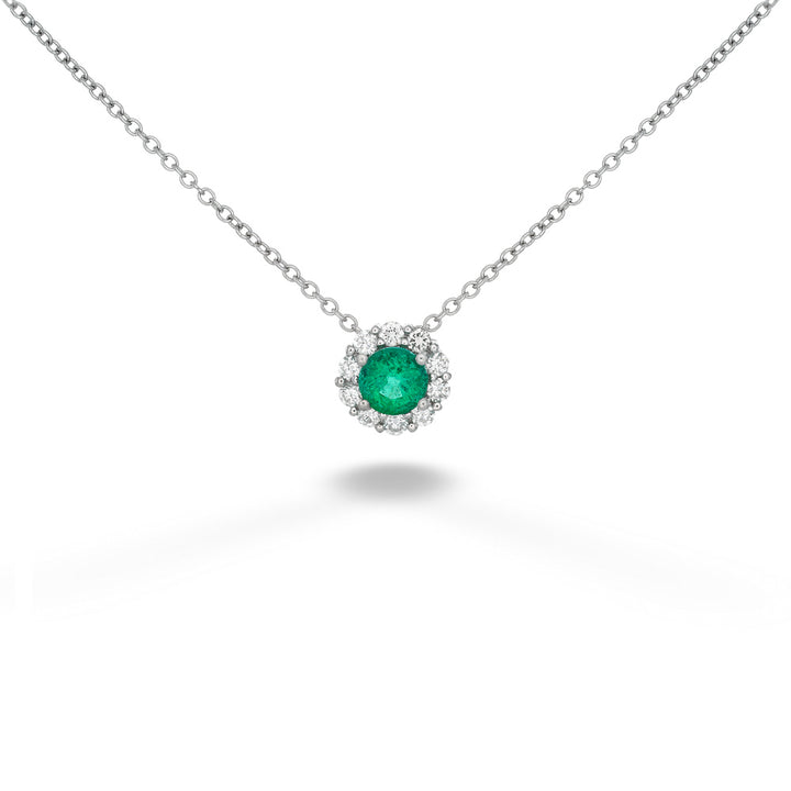 Diamond Halo Emerald Necklace