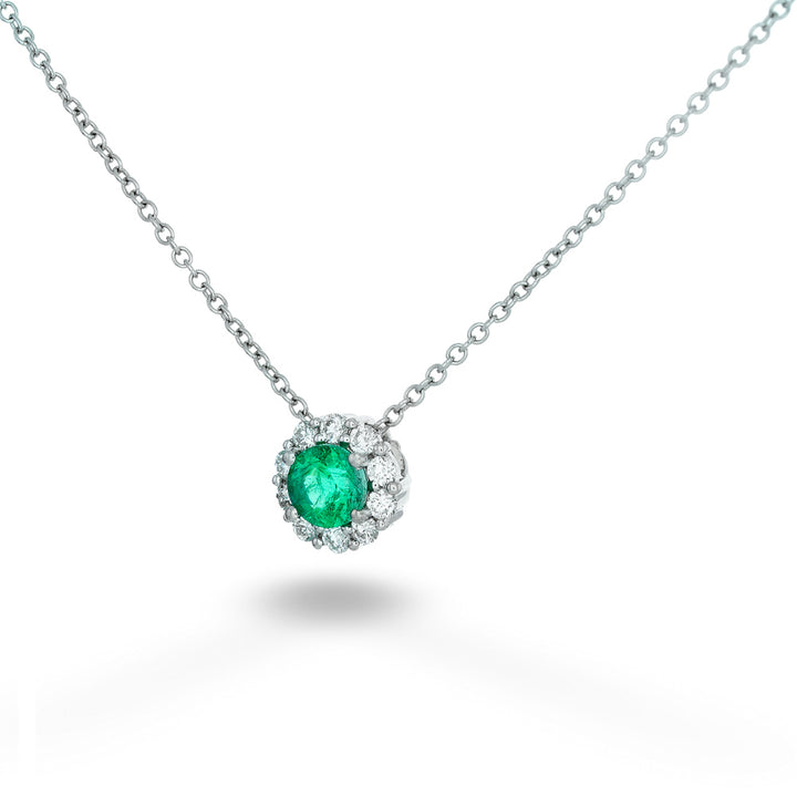 Diamond Halo Emerald Necklace
