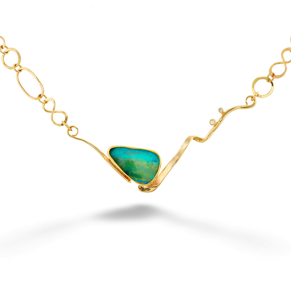 Opal and Diamond Abstract Chain Necklace by Katrin Wolf 