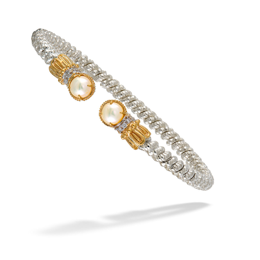 Two-Tone Diamond &amp; Pearl Open Band Bracelet by Vahan