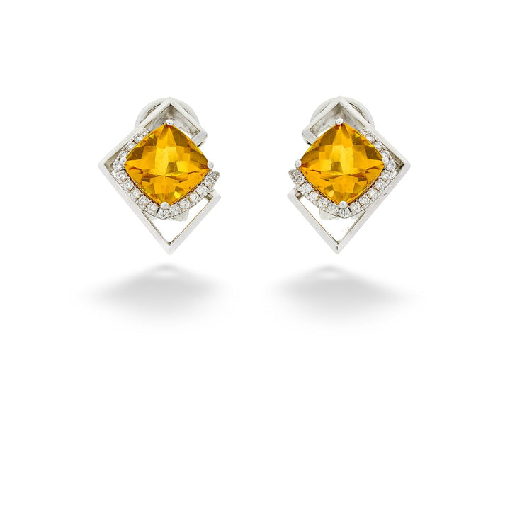 Citrine and Diamond Geometric Earrings