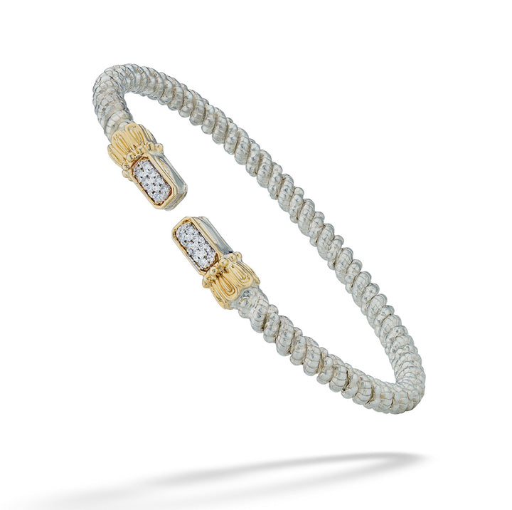 Two-Tone Diamond Rectangle Open Bangle Bracelet by Vahan