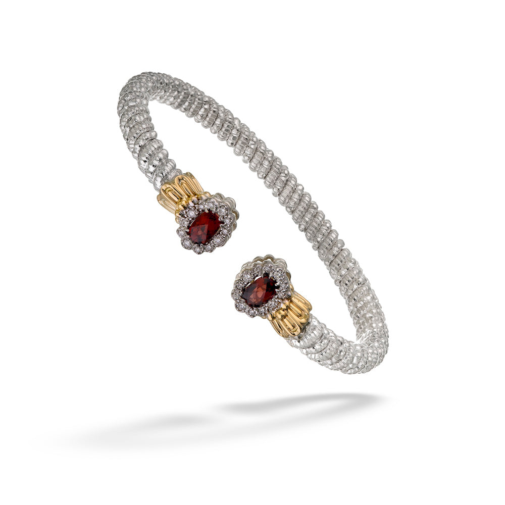 Two-Tone Garnet & Diamond Open Bangle by Vahan