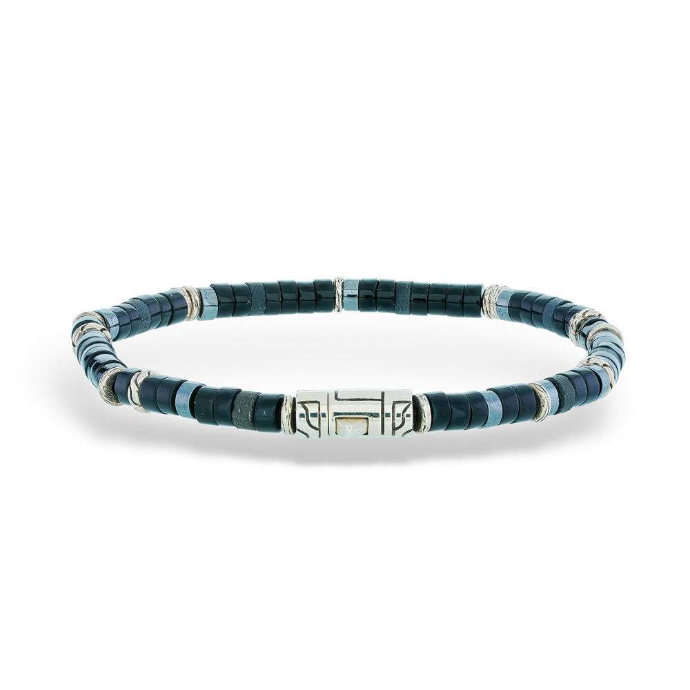 Heishi Silver Bracelet with Black Onyx and Hematite Beads by John Hardy