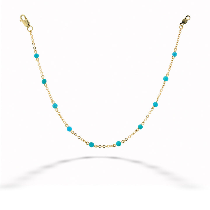  14K Yellow Gold Chain and Turquoise Bead Bracelet 