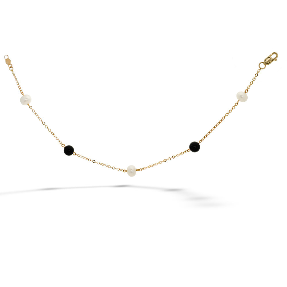 Pearl and Onyx Bracelet - 7"
