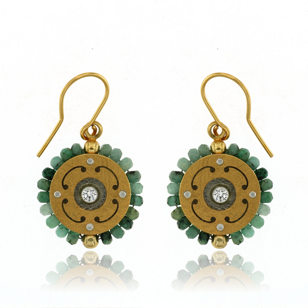 Gold Plated Emerald Earrings by Mysterium