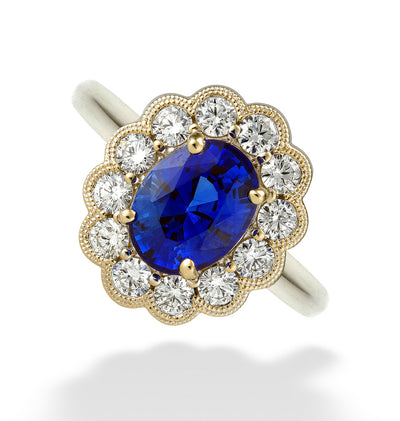 Vintage Design Blue Sapphire & Diamond Ring