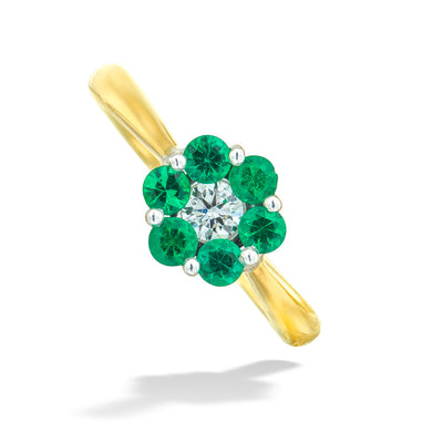 Fine Emerald & Diamond Flower Ring