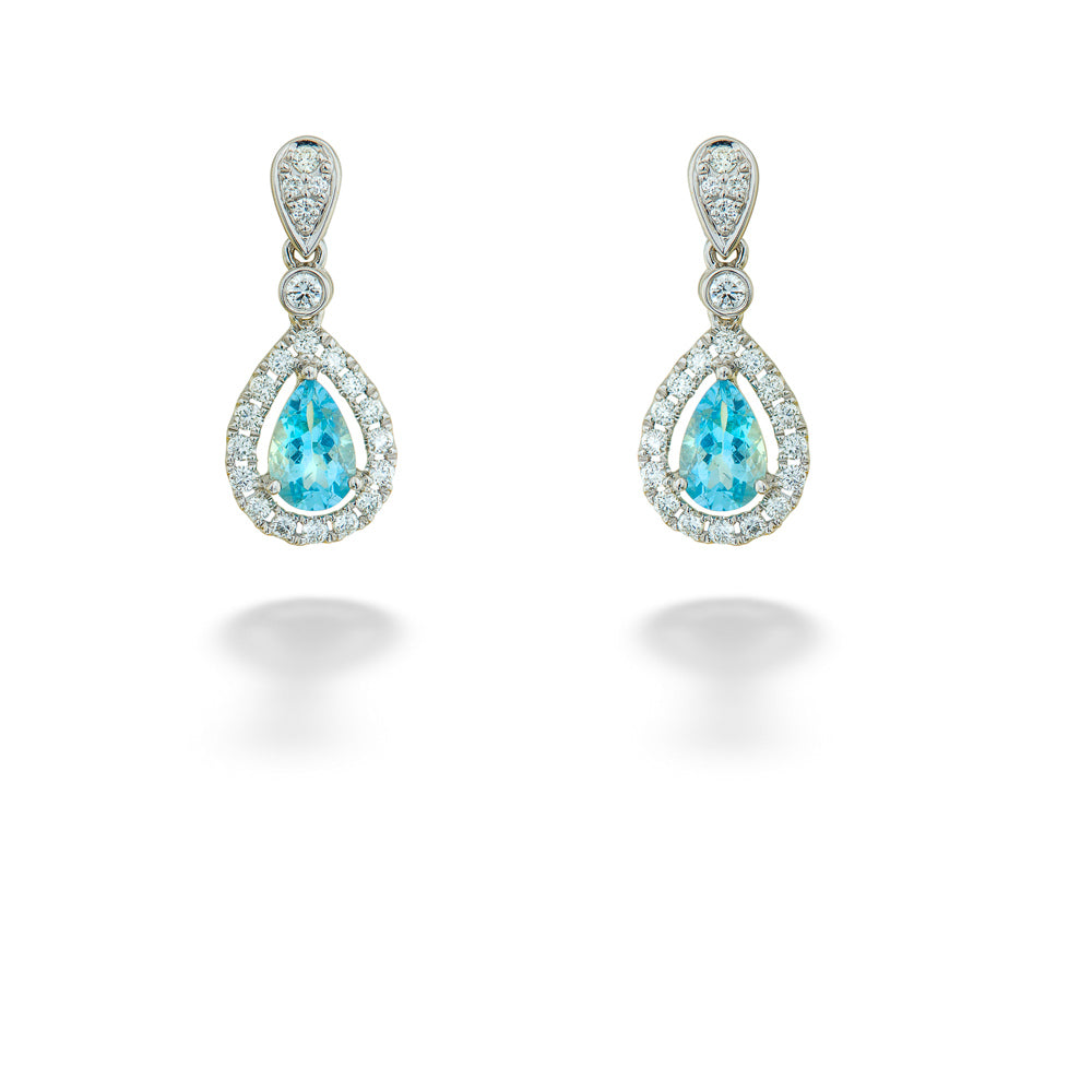 Aquamarine & Diamond Pave Dangle Earrings