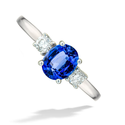 Fine Oval Blue Sapphire & Diamond Ring
