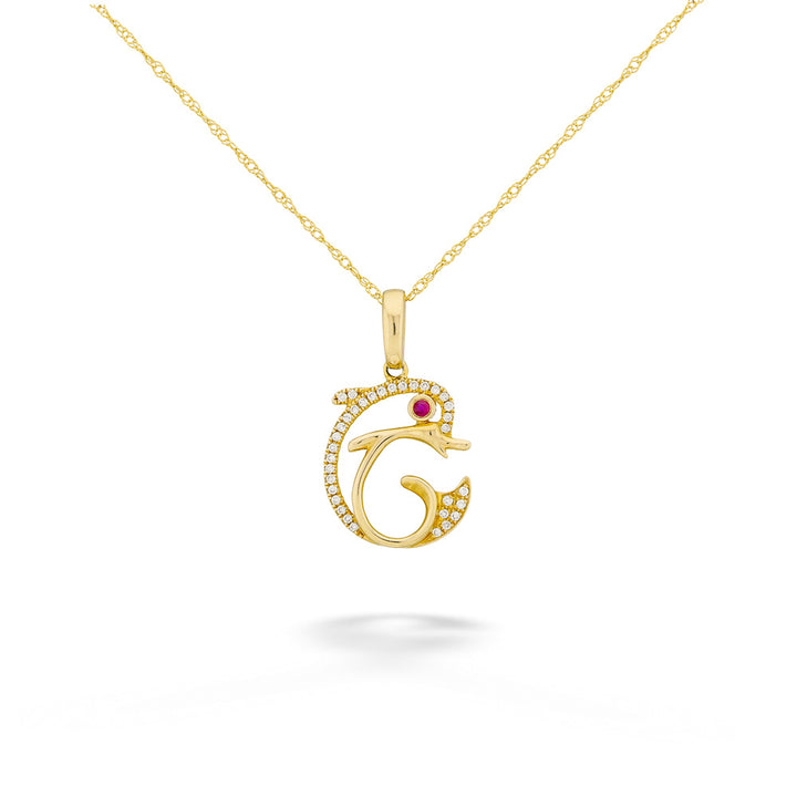 14ky 0.02ct Ruby & 0.07tdw Diamond Dolphin Pendant & Chain 18"