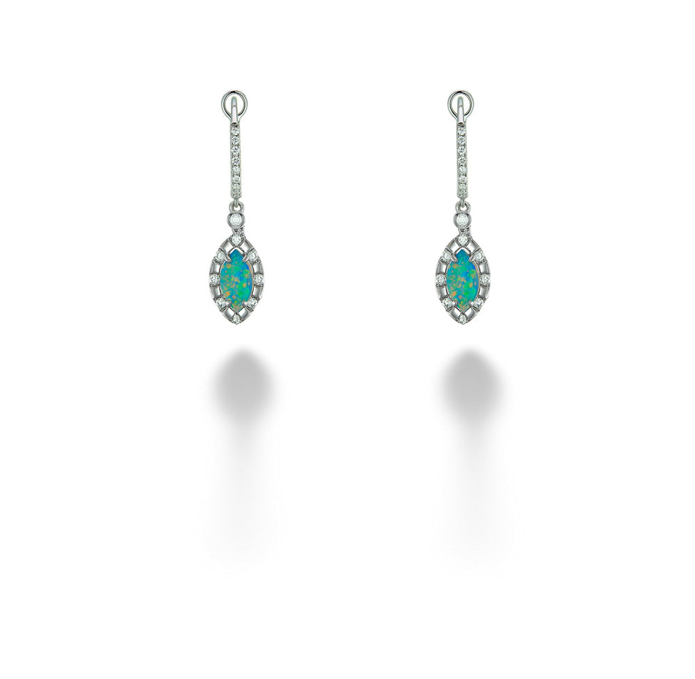 Marquise Opal & Diamond Drop Earrings